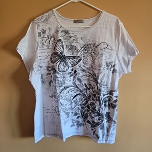 Blue Canyon Butterfly Graphic Short Sleeve Top, 2X